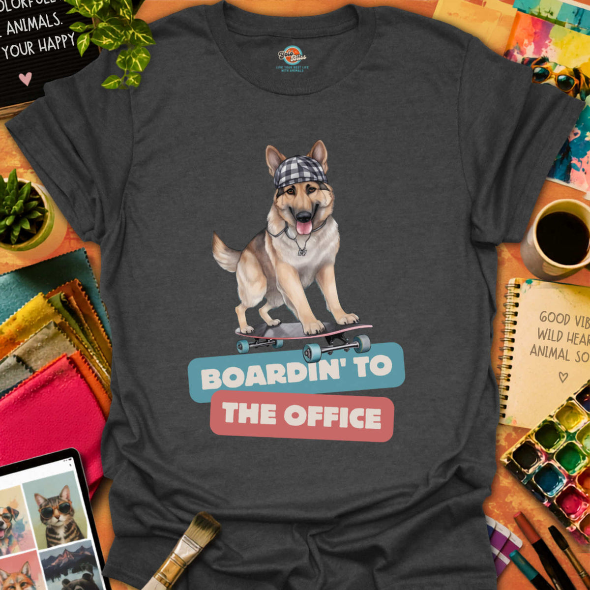 German Shepherd On Skateboard T-shirt