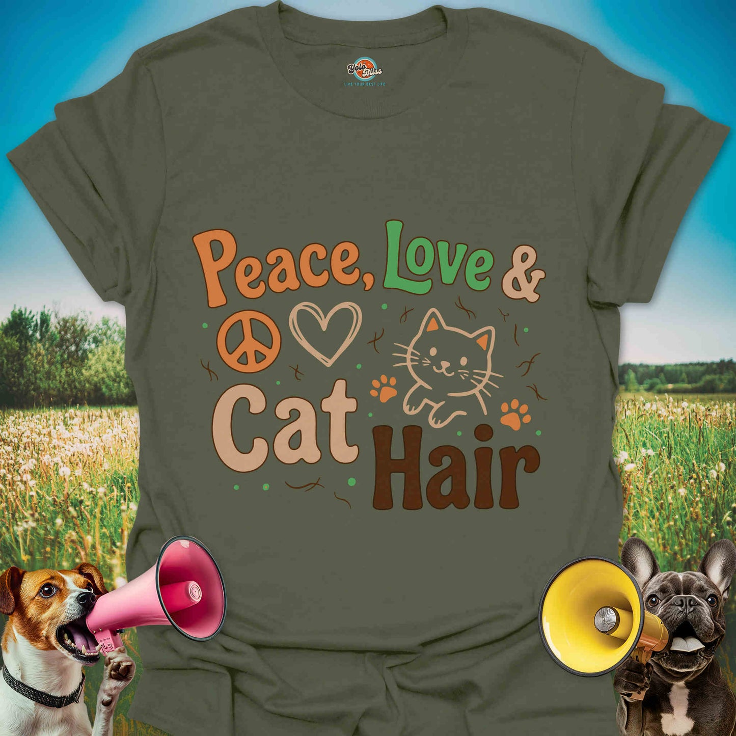 Peace Love Cat Hair - Funny Cat Mom Tee