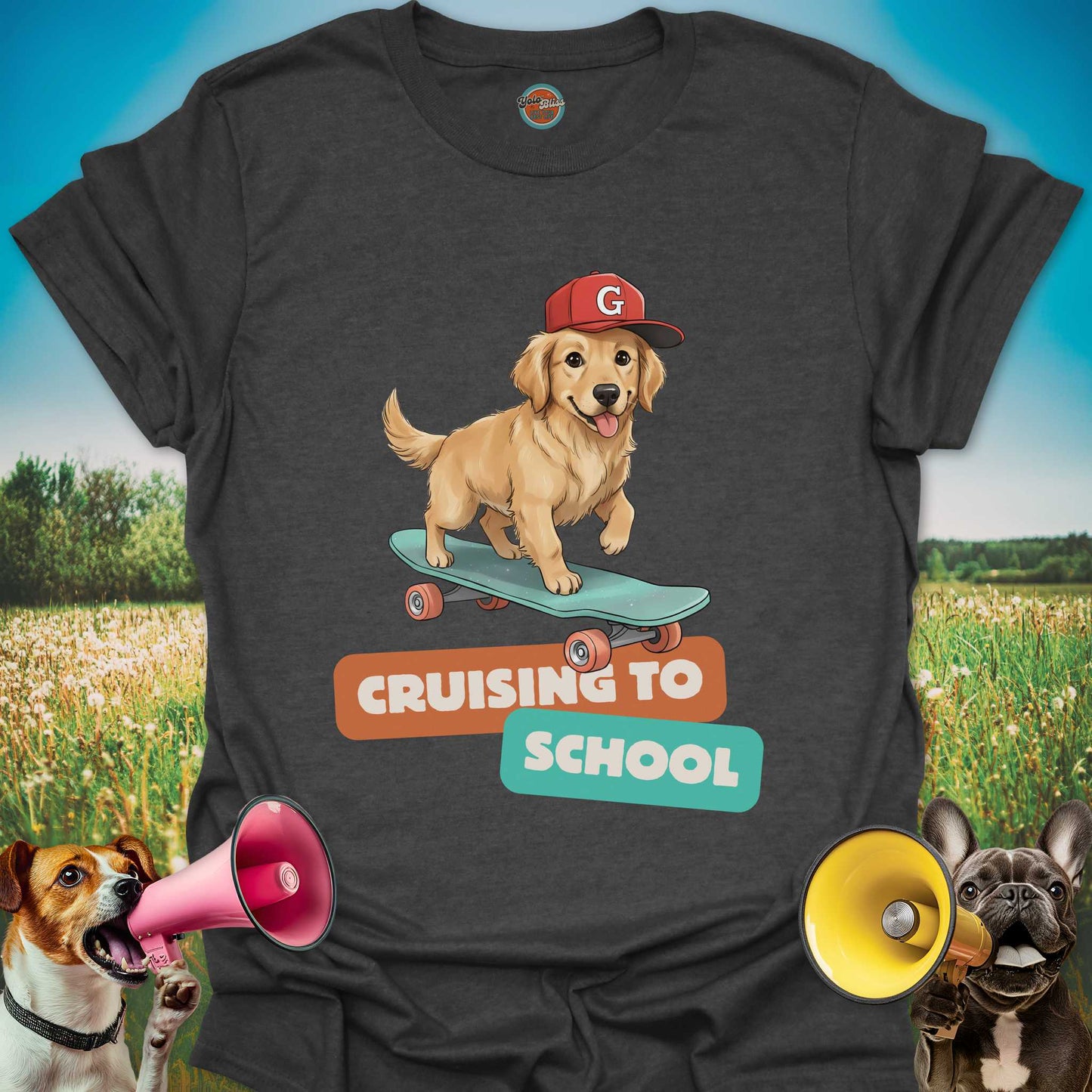 Golden Retriever On Skateboard - Tee