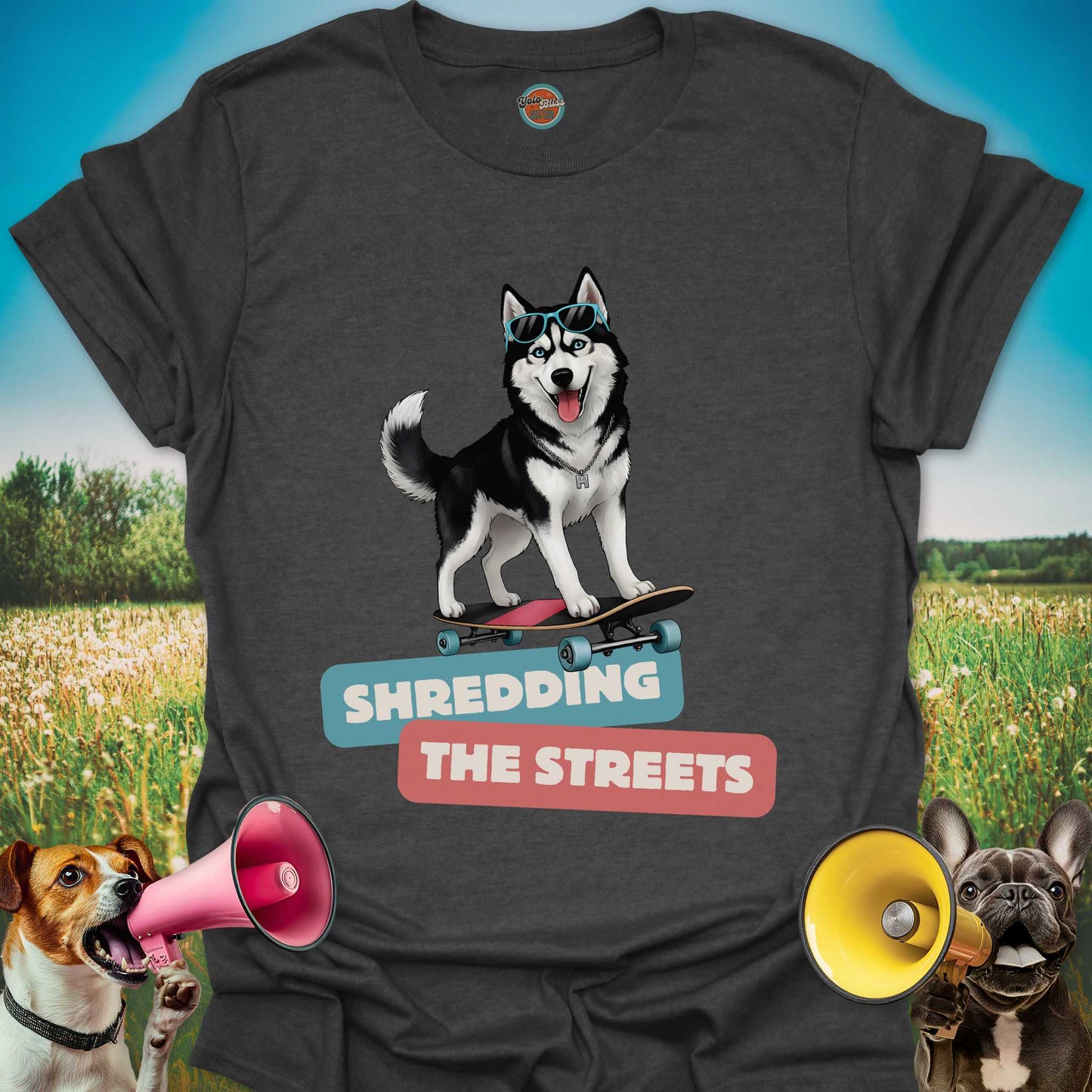 Husky On Skateboard - Tee