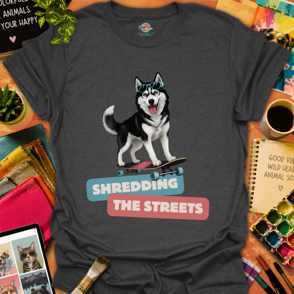 Husky On Skateboard T-shirt