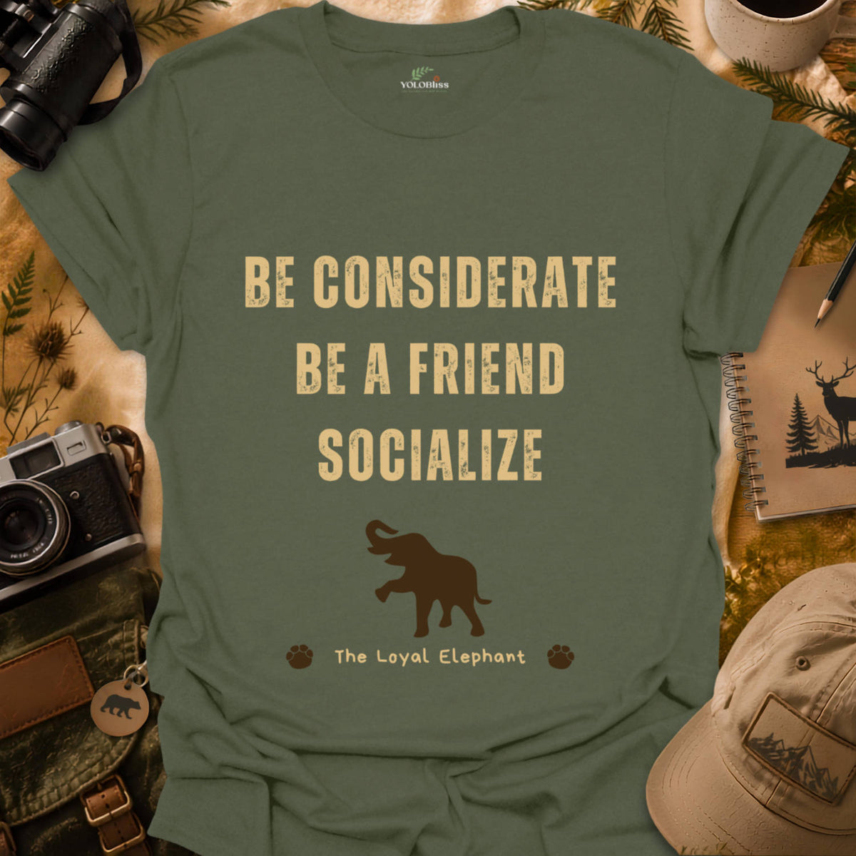 Rustic Loyal Happy Elephant T-shirt
