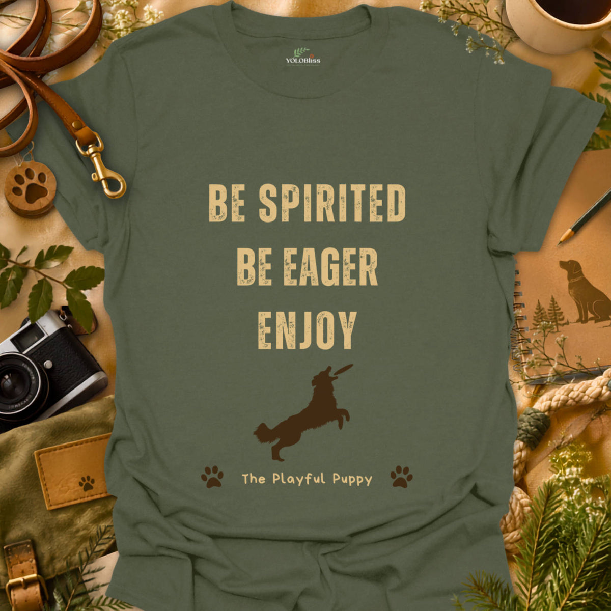 Rustic Playful Frisbee Puppy T-shirt
