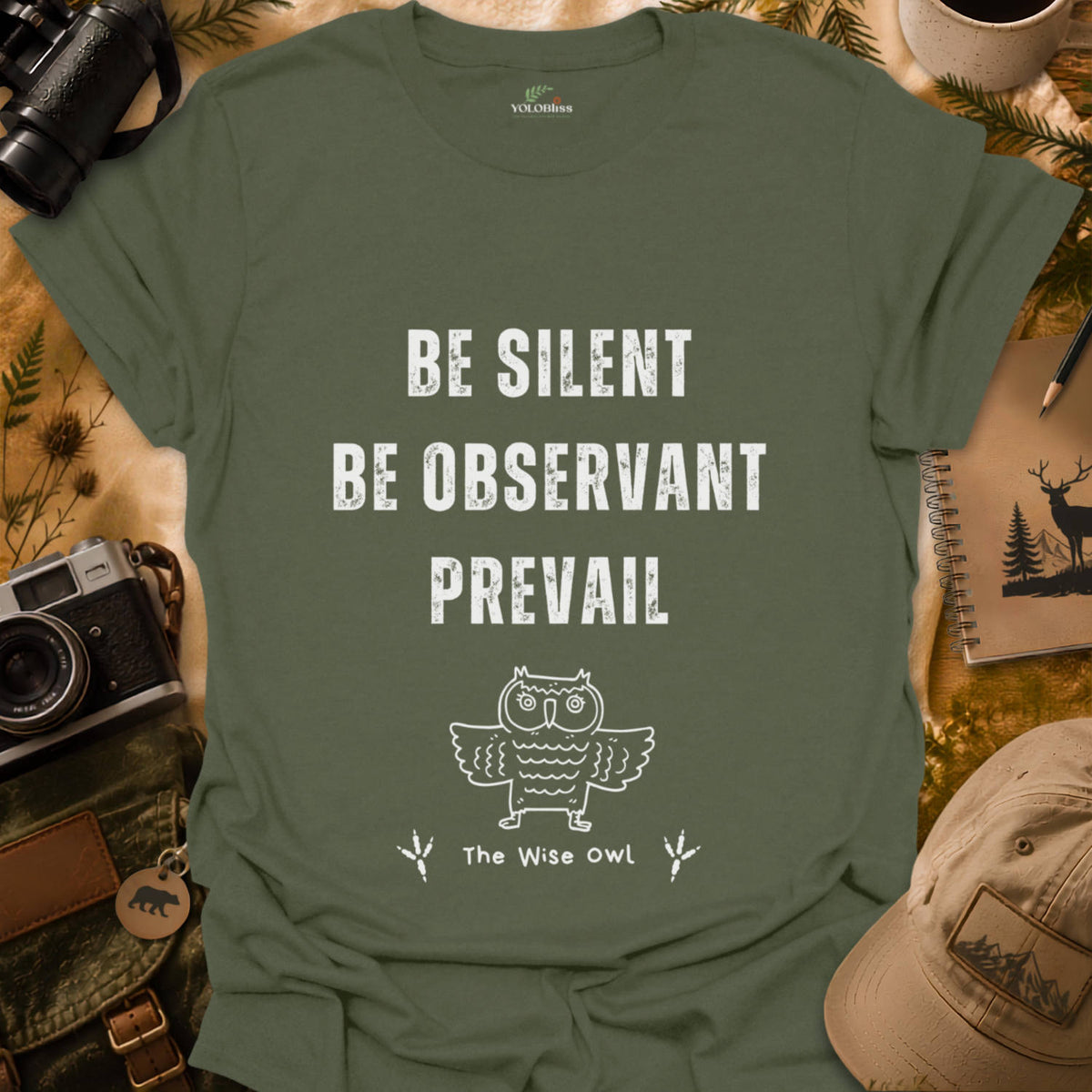 Rustic Wise Line Art Owl T-shirt