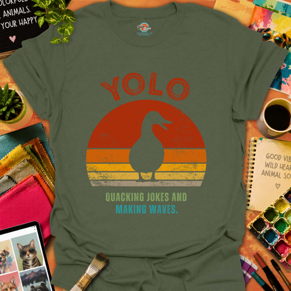 Rustic YOLO Retro Sunset Duck T-shirt