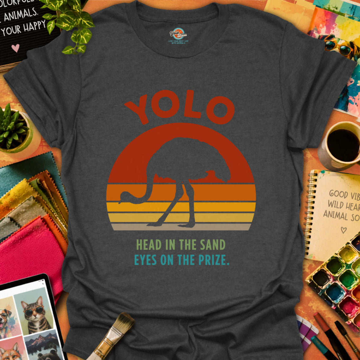 YOLO Retro Sunset Ostrich T-shirt