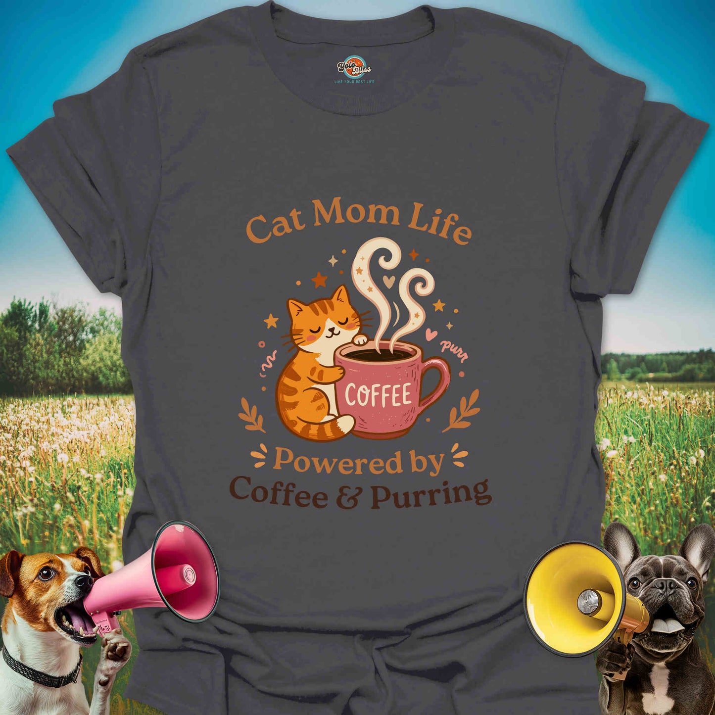 Powered by Coffee & Purring - Cat Mom Tee