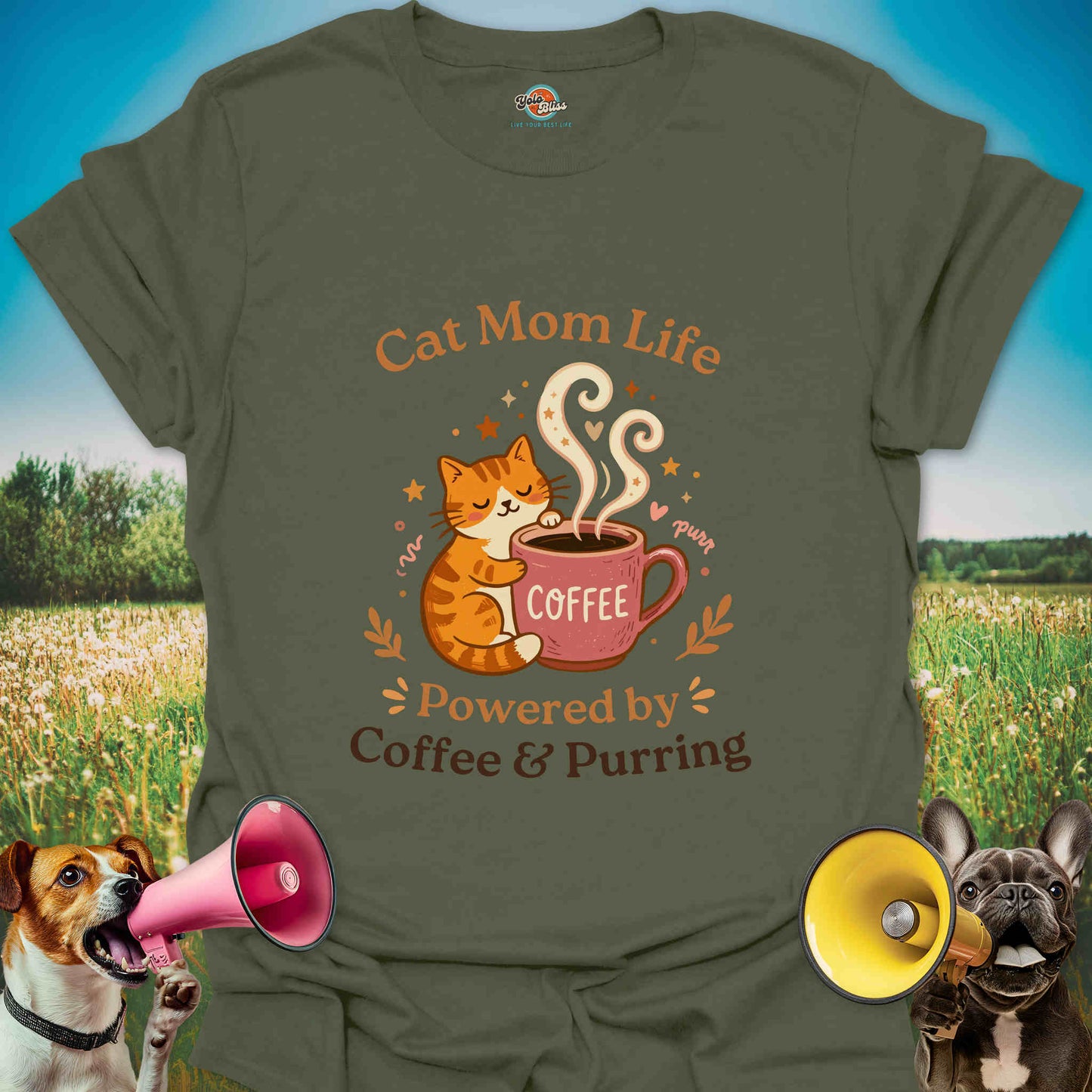 Powered by Coffee & Purring - Cat Mom Tee