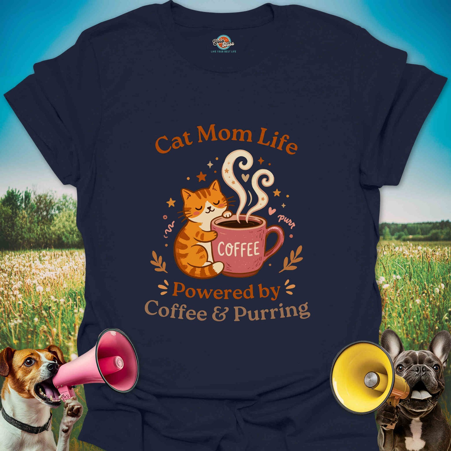 Powered by Coffee & Purring - Cat Mom Tee