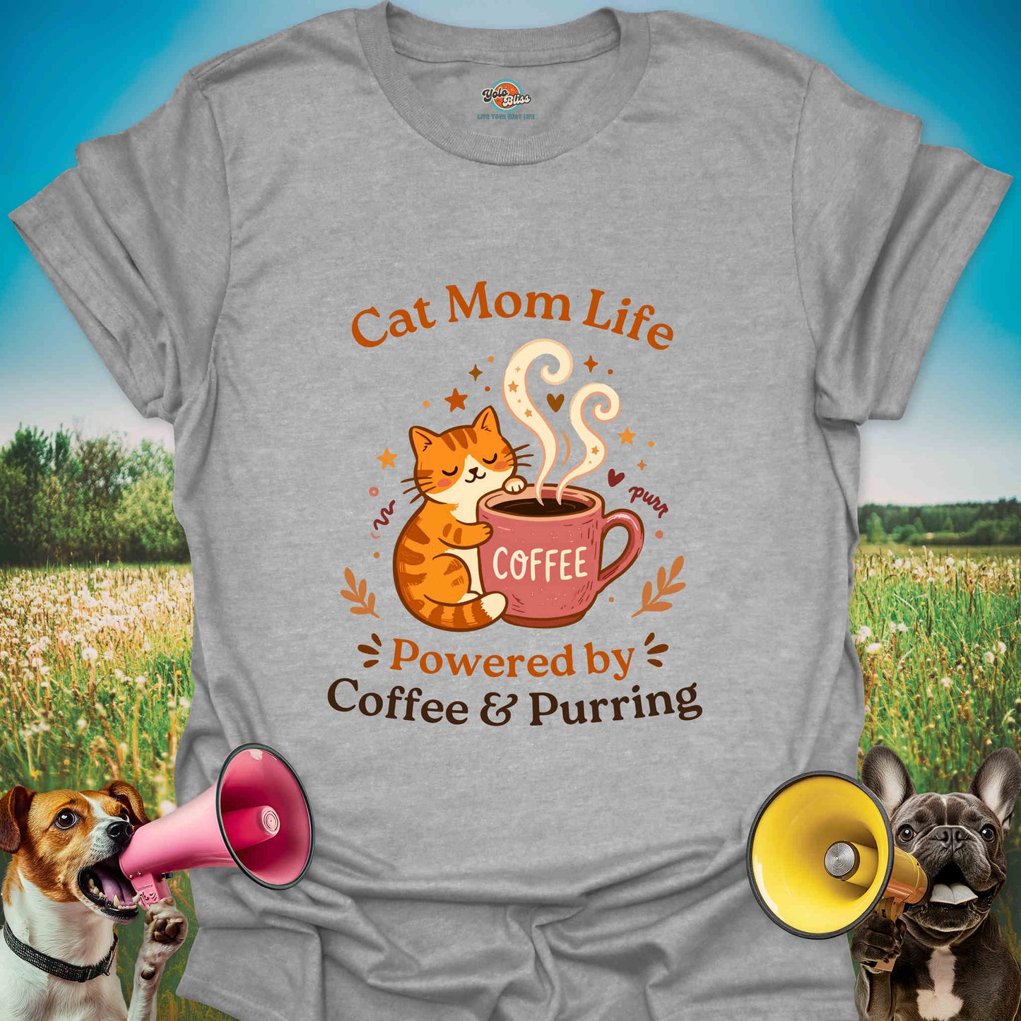 Powered by Coffee & Purring - Cat Mom Tee