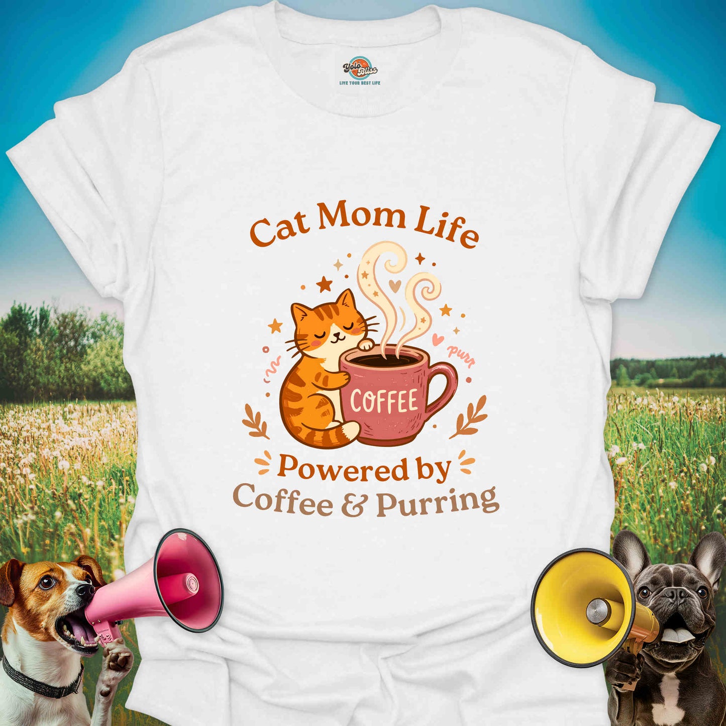 Powered by Coffee & Purring - Cat Mom Tee