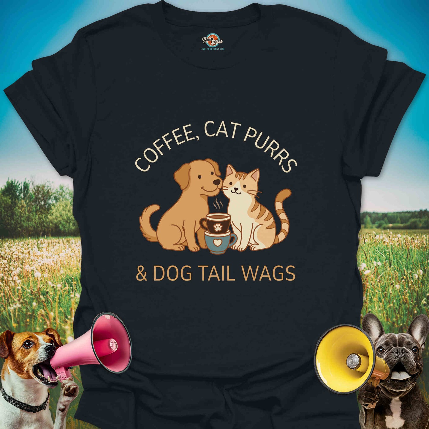 Coffee, Cat Purrs & Dog Tail Wags - Tee