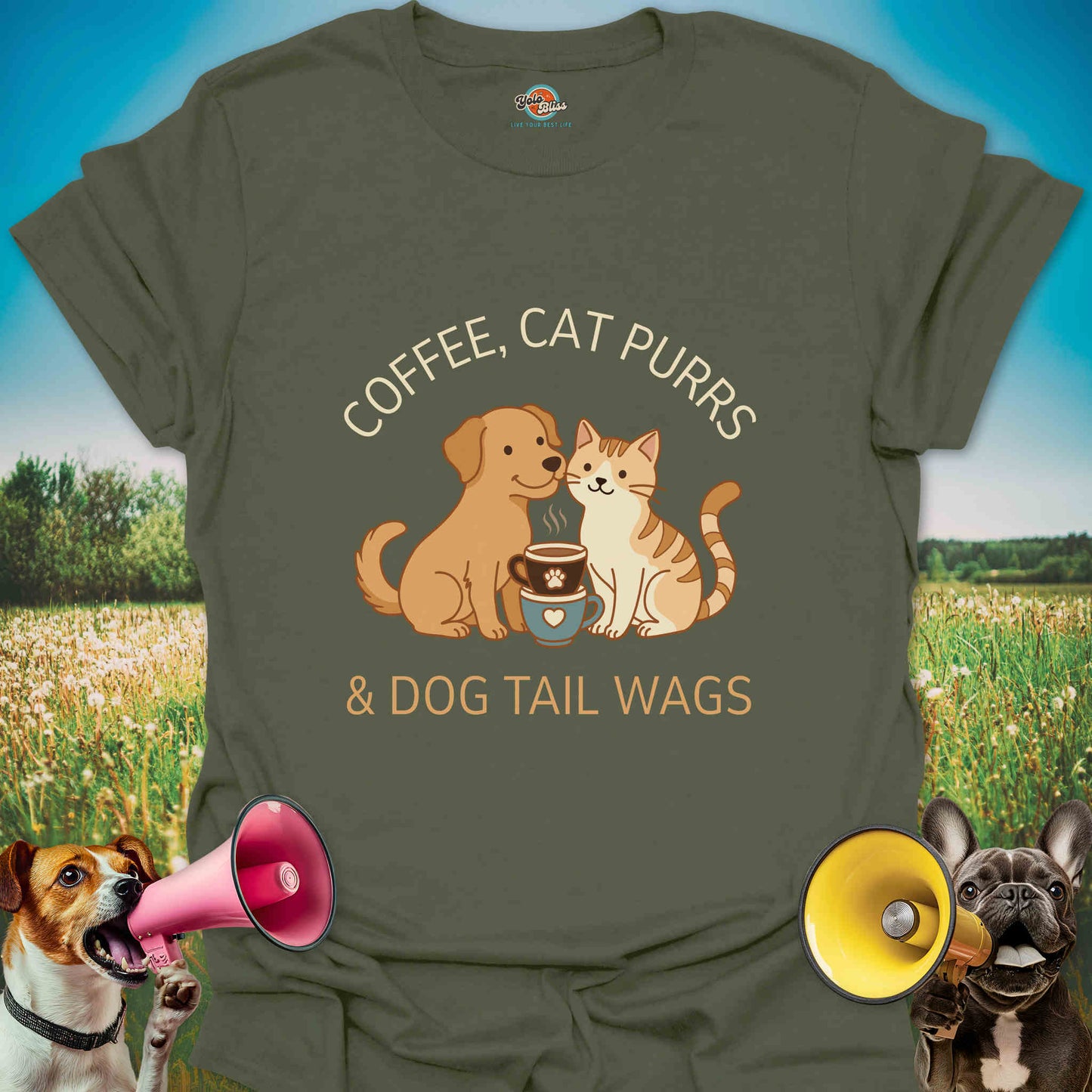 Coffee, Cat Purrs & Dog Tail Wags - Tee