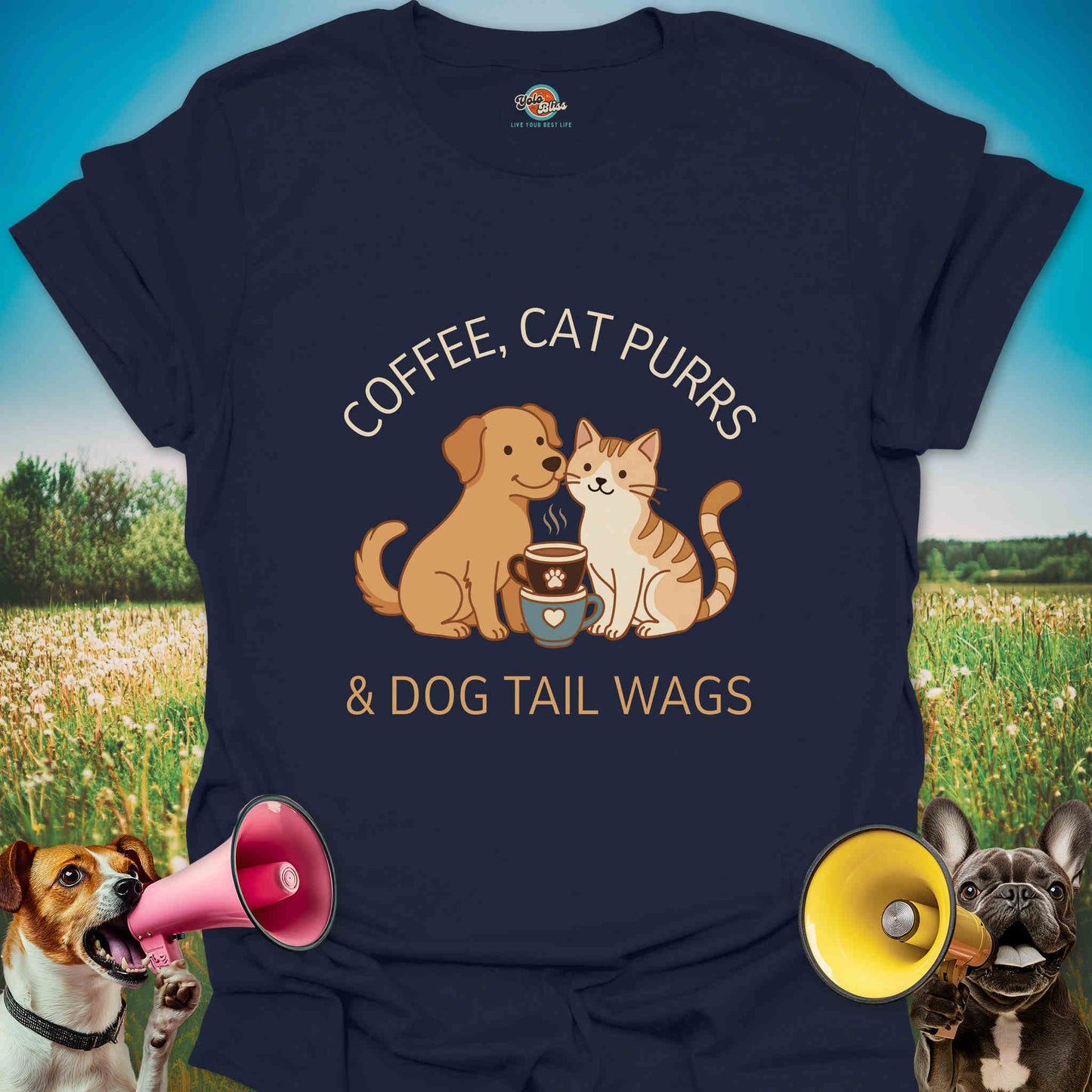 Coffee, Cat Purrs & Dog Tail Wags - Tee
