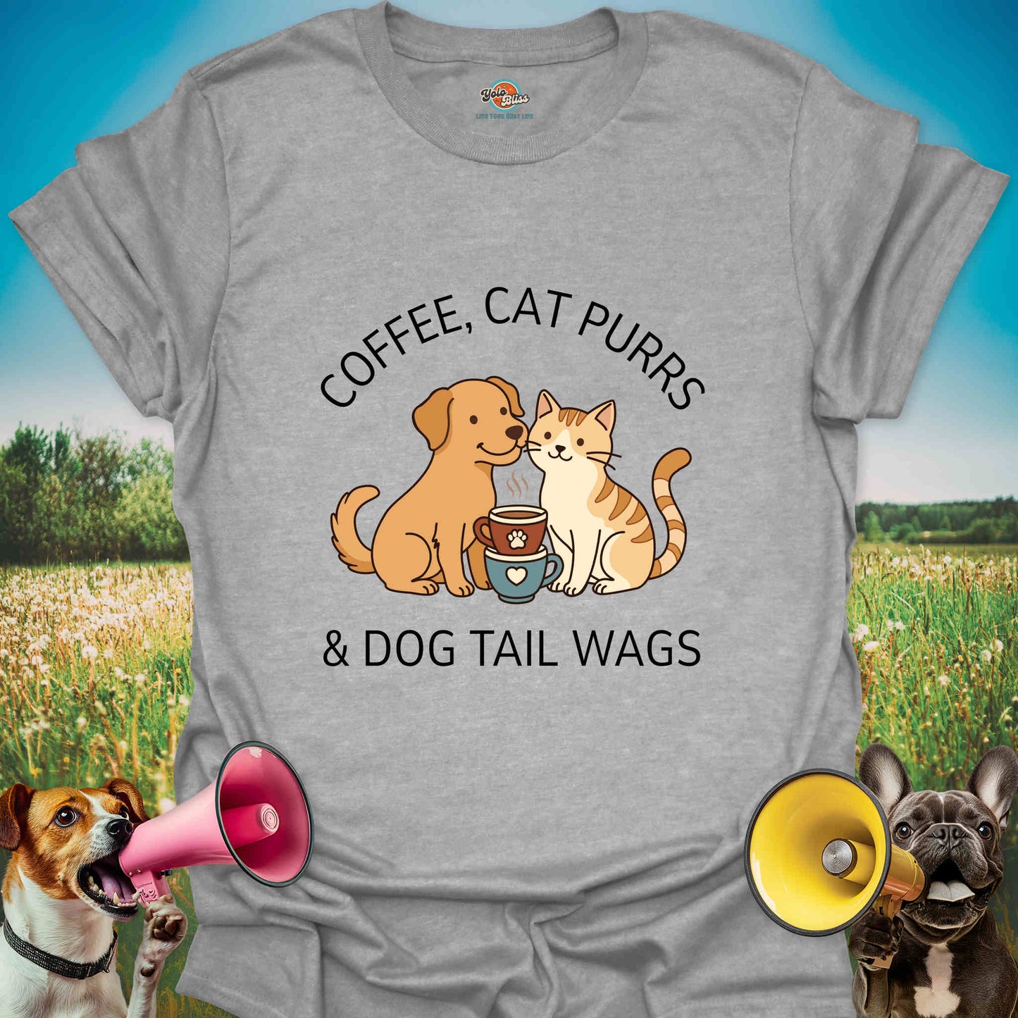 Coffee, Cat Purrs & Dog Tail Wags - Tee