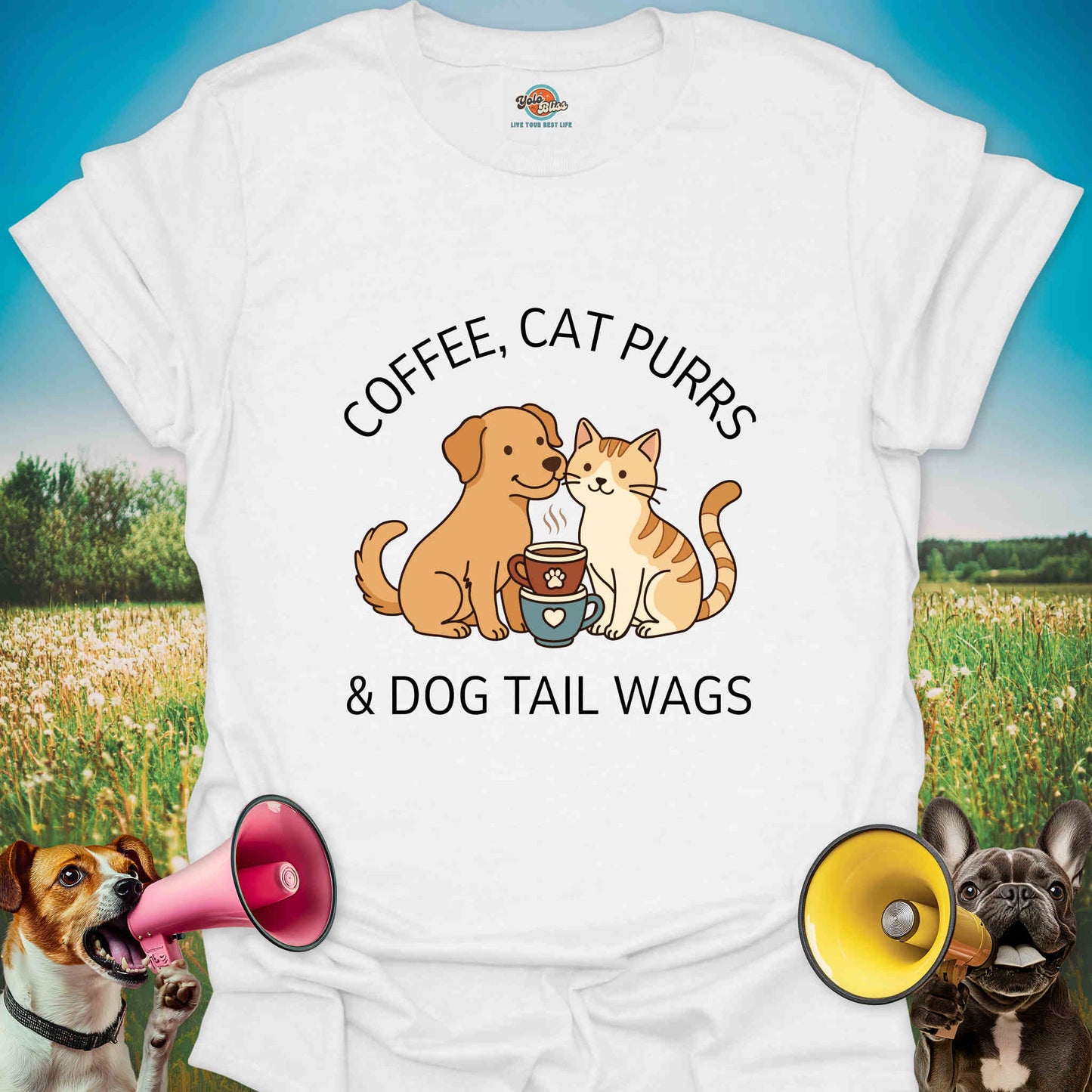 Coffee, Cat Purrs & Dog Tail Wags - Tee