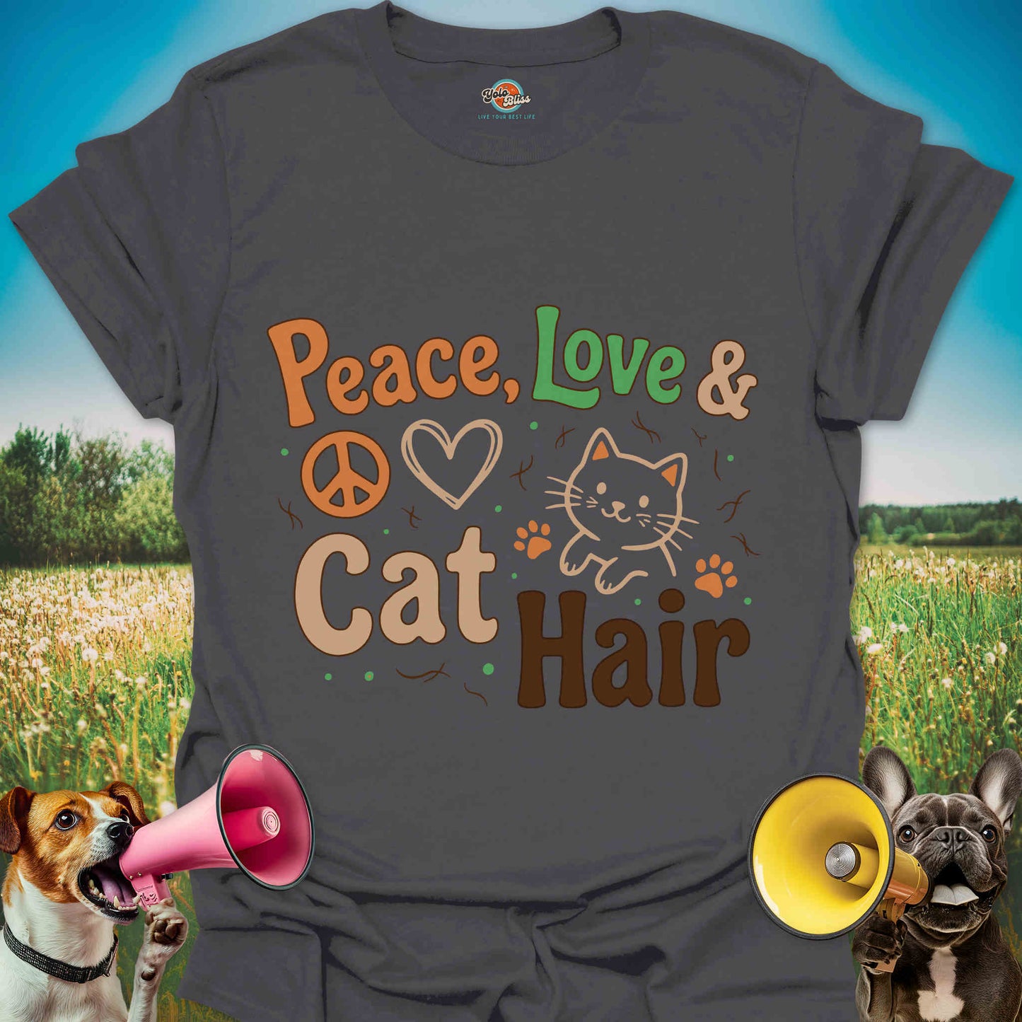 Peace Love Cat Hair - Funny Cat Mom Tee