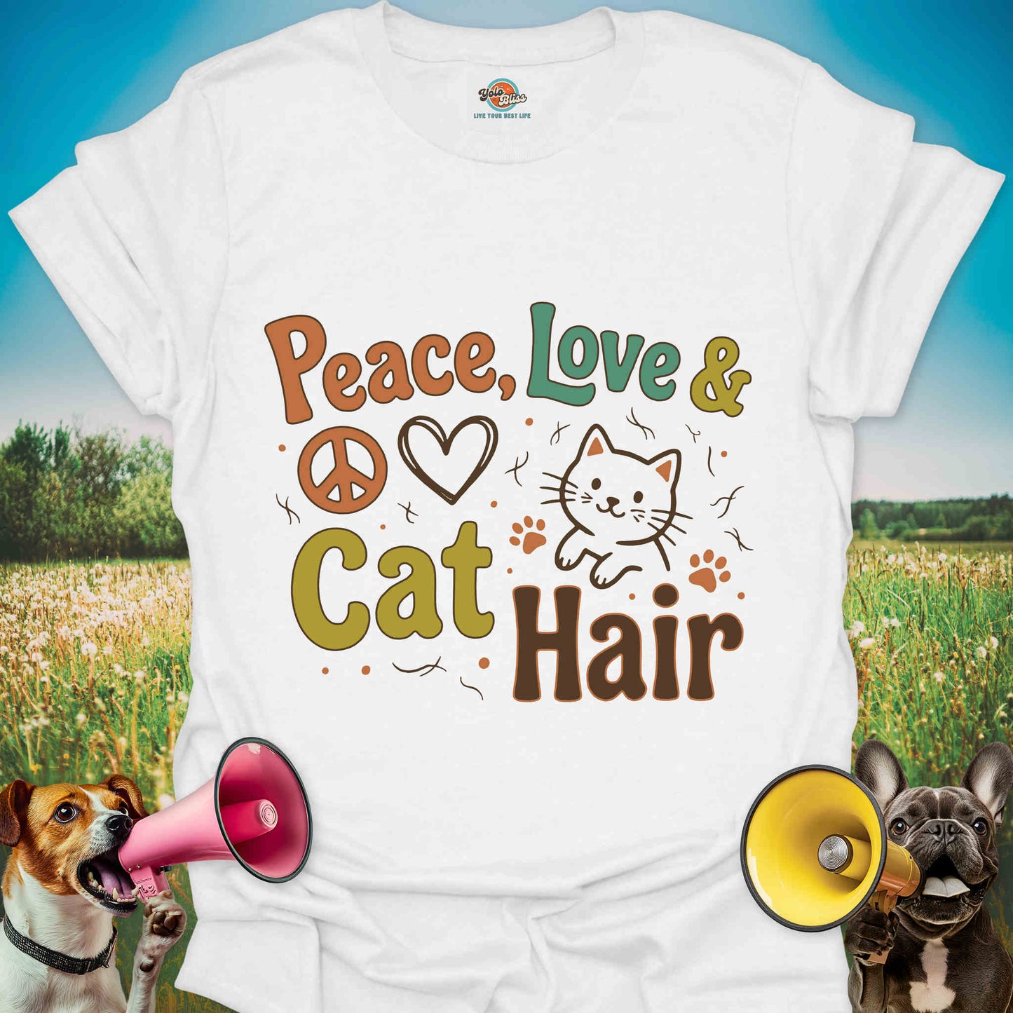 Peace Love Cat Hair - Funny Cat Mom Tee