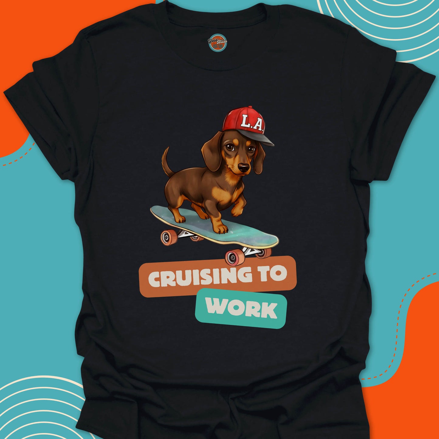 DACHSHUND ON SKATEBOARD - Tee