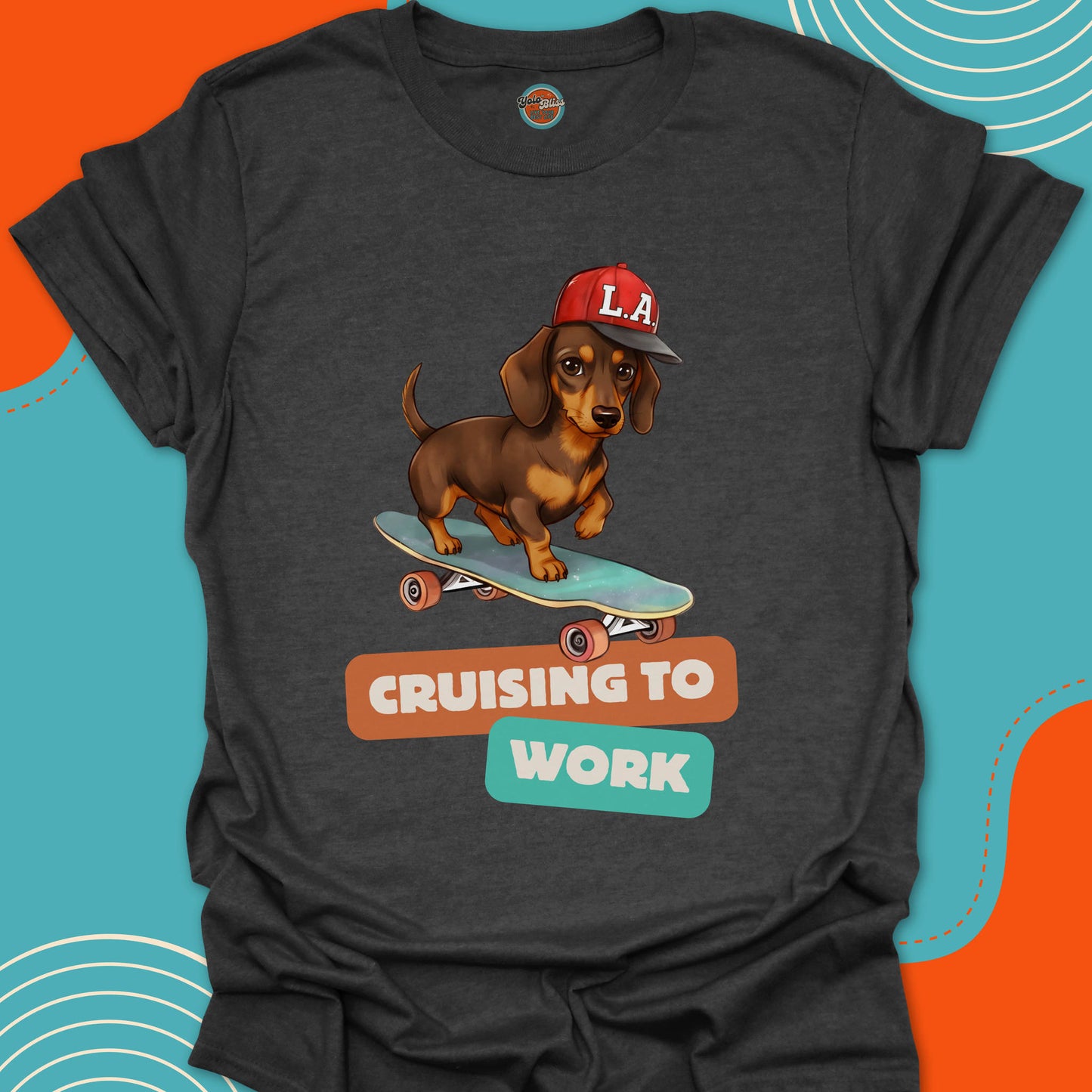 DACHSHUND ON SKATEBOARD - Tee