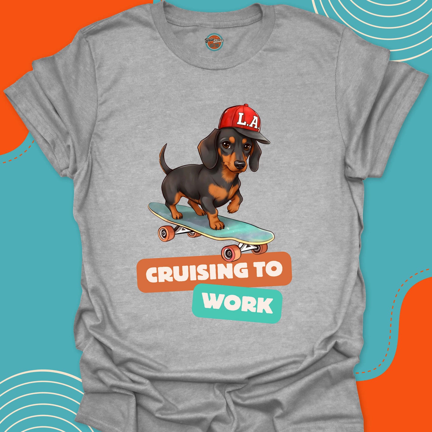 DACHSHUND ON SKATEBOARD - Tee