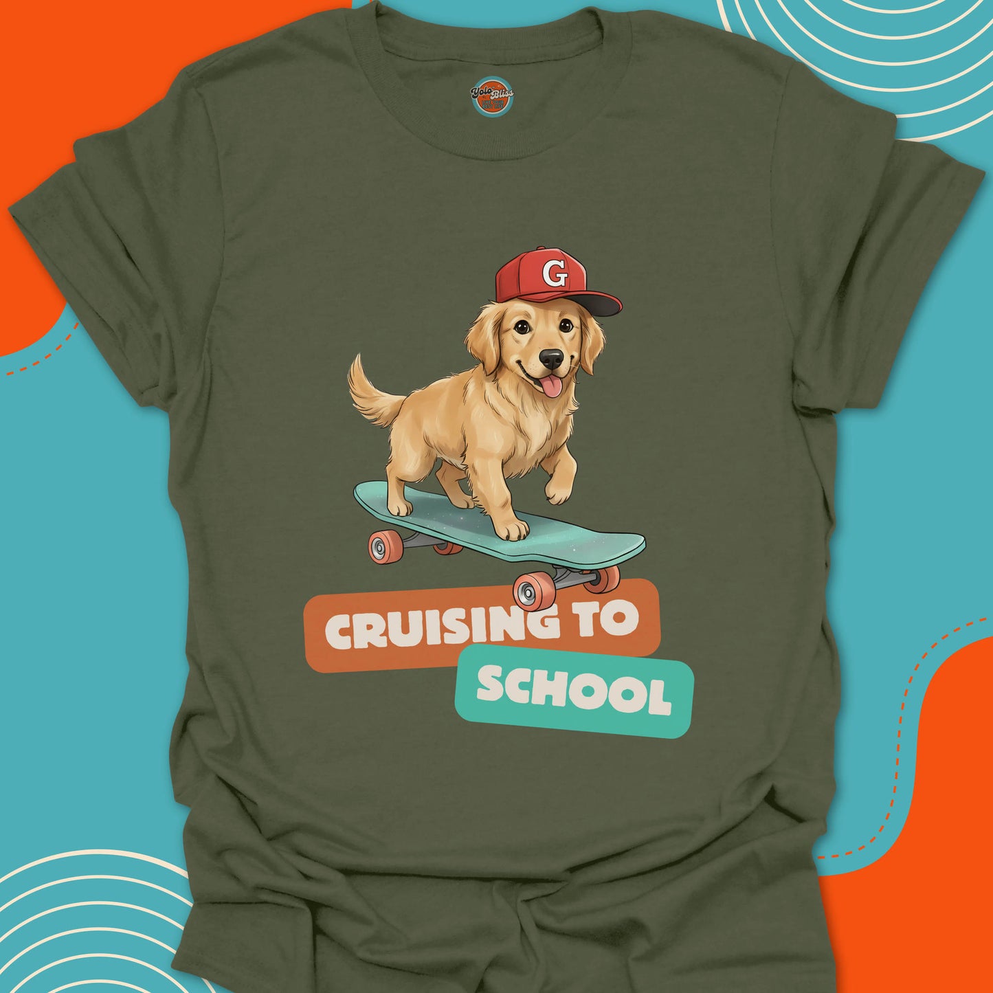GOLDEN RETRIEVER ON SKATEBOARD - Tee