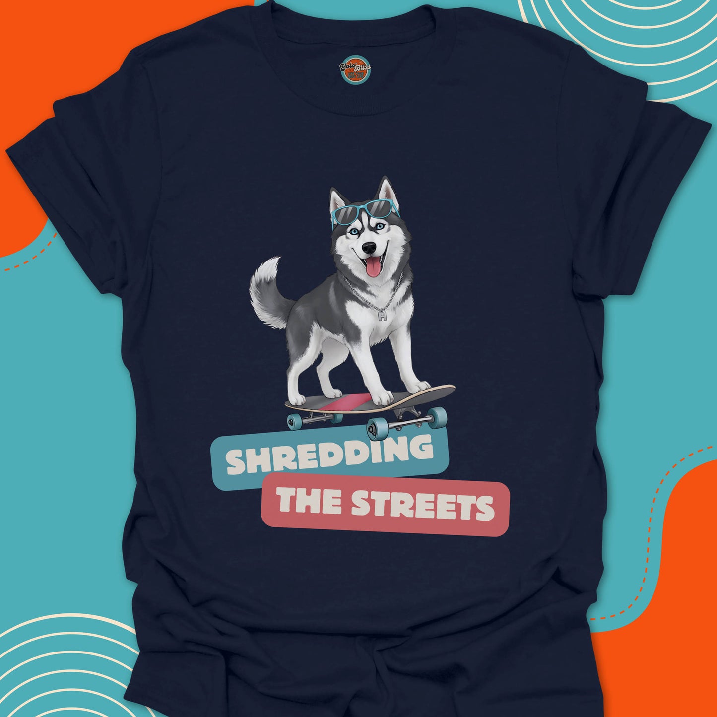 HUSKY ON SKATEBOARD - Tee