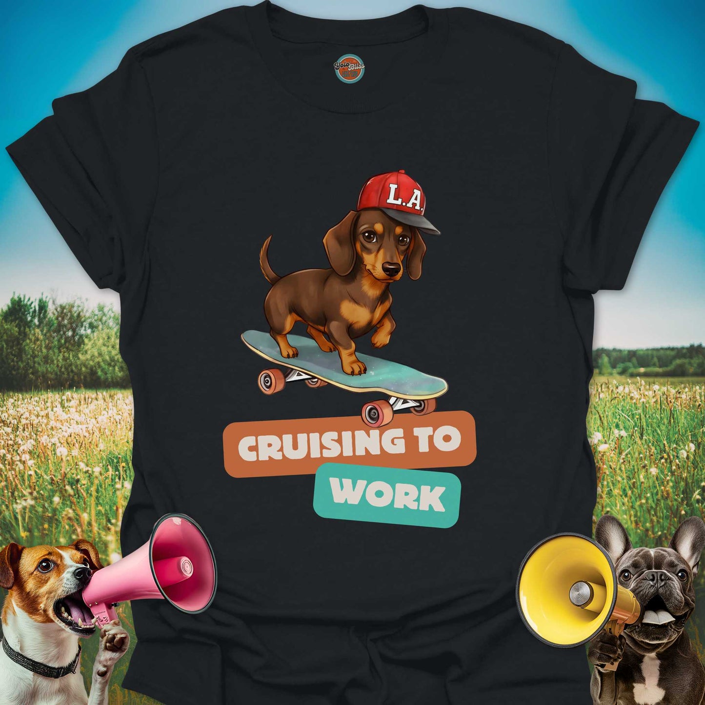 Dachshund On Skateboard - Tee