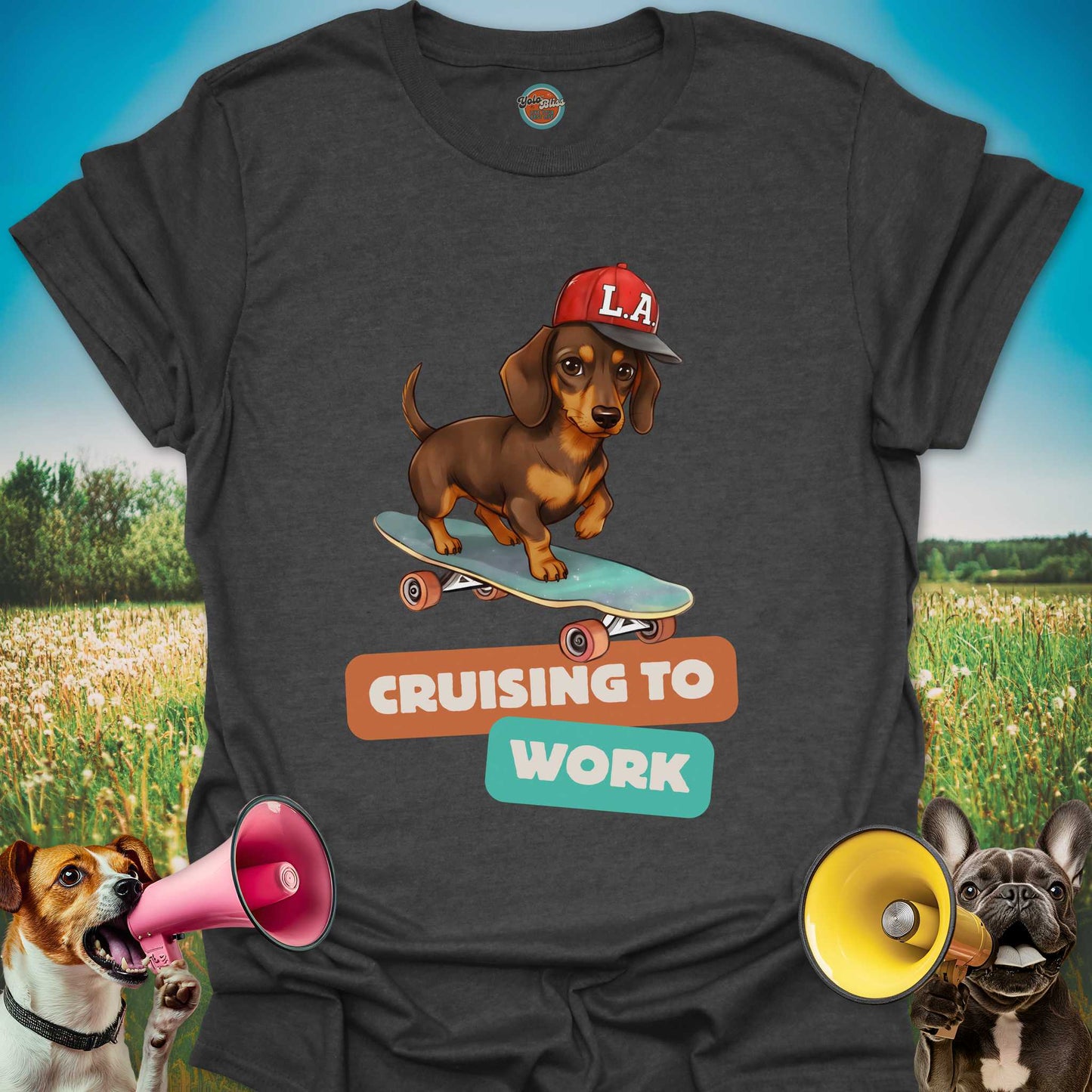 Dachshund On Skateboard - Tee