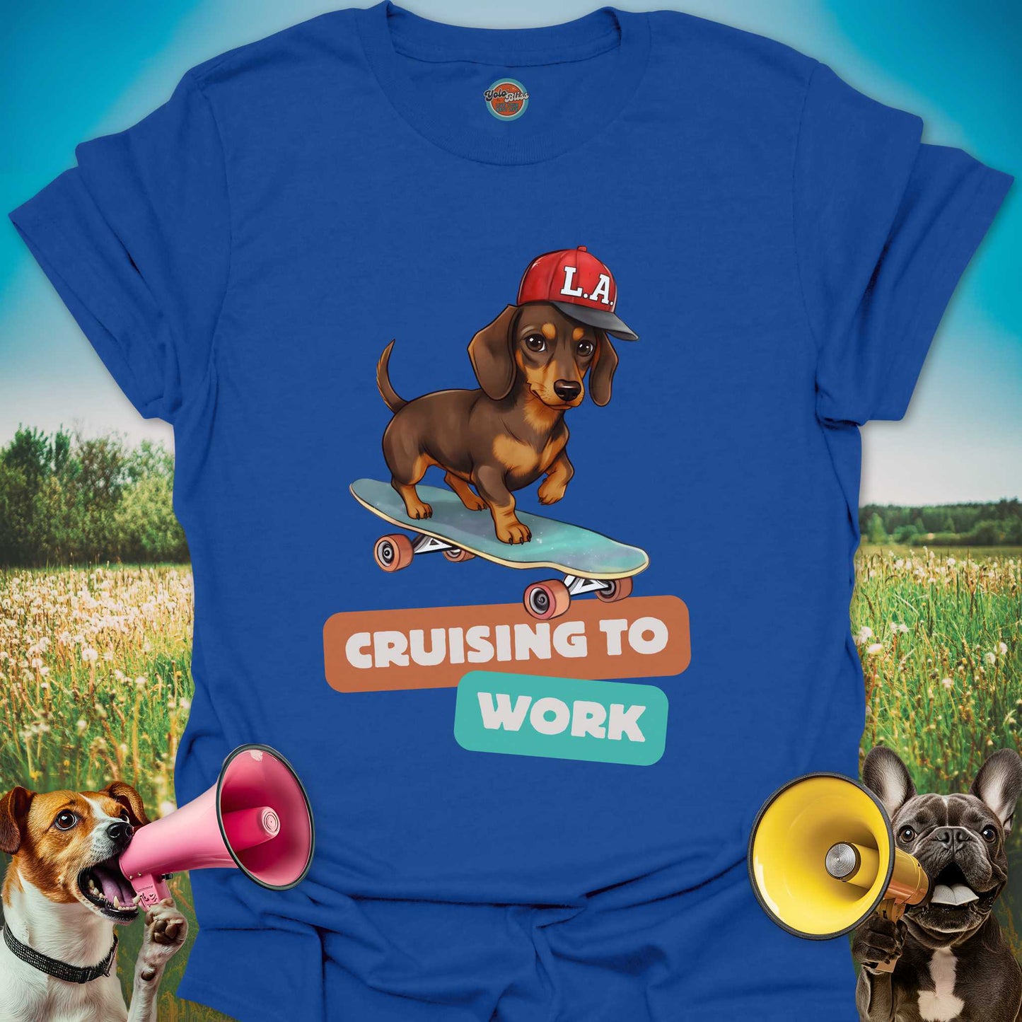 Dachshund On Skateboard - Tee