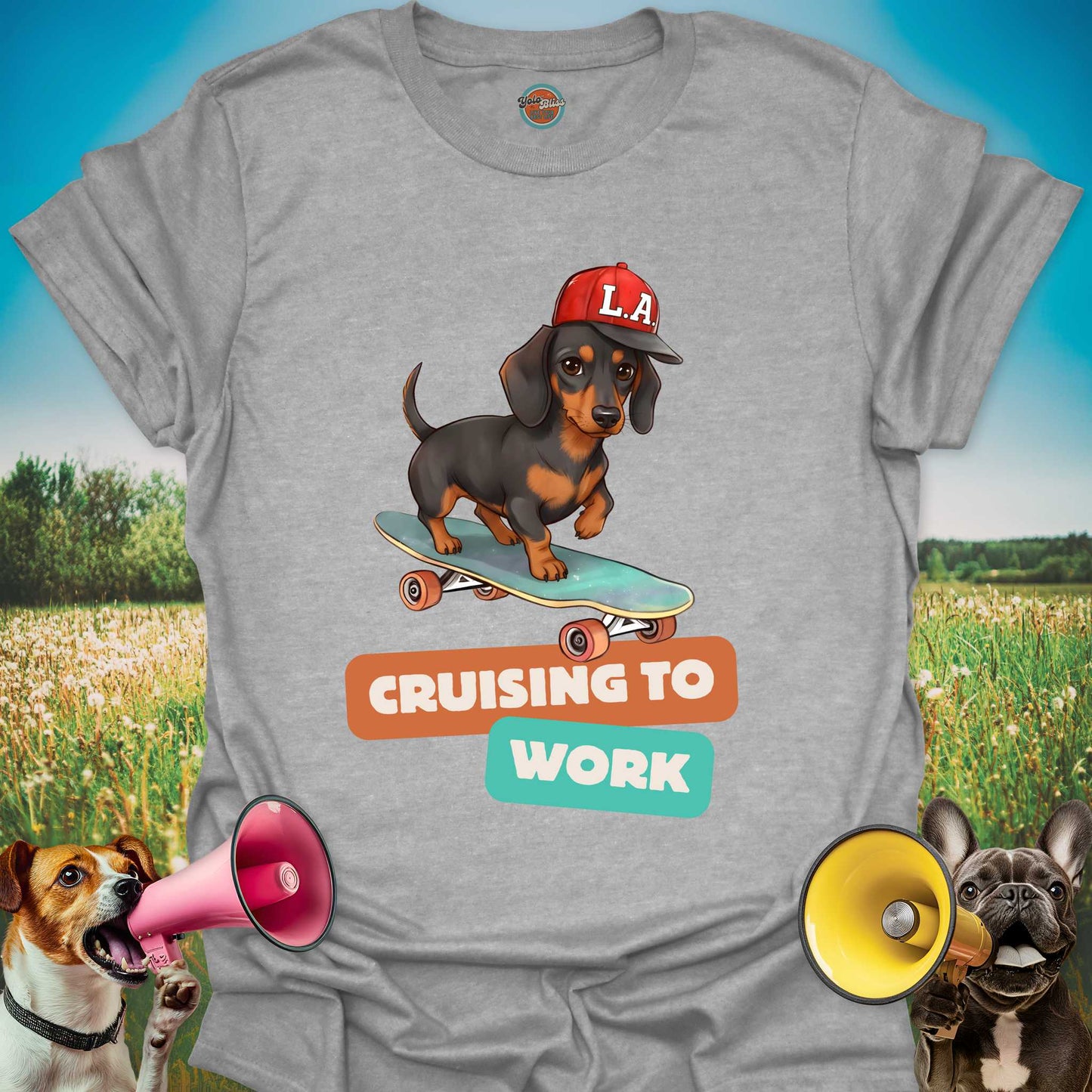 Dachshund On Skateboard - Tee