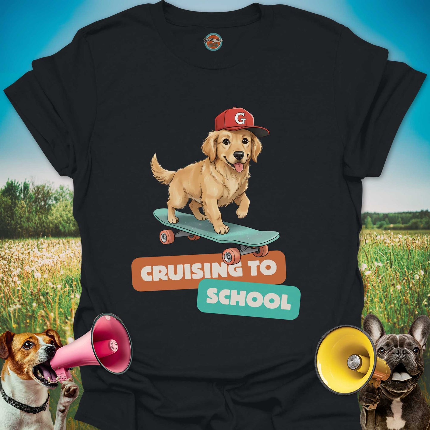 Golden Retriever On Skateboard - Tee