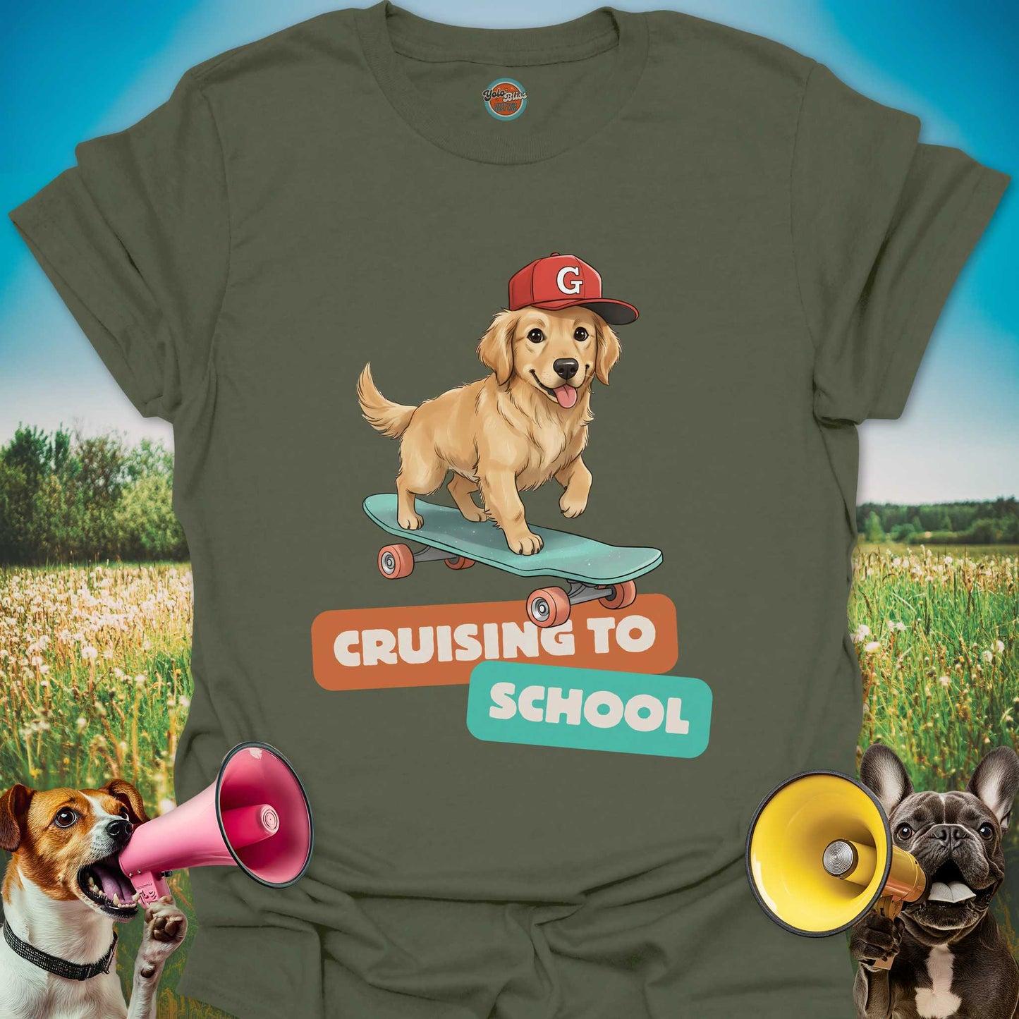 Golden Retriever On Skateboard - Tee