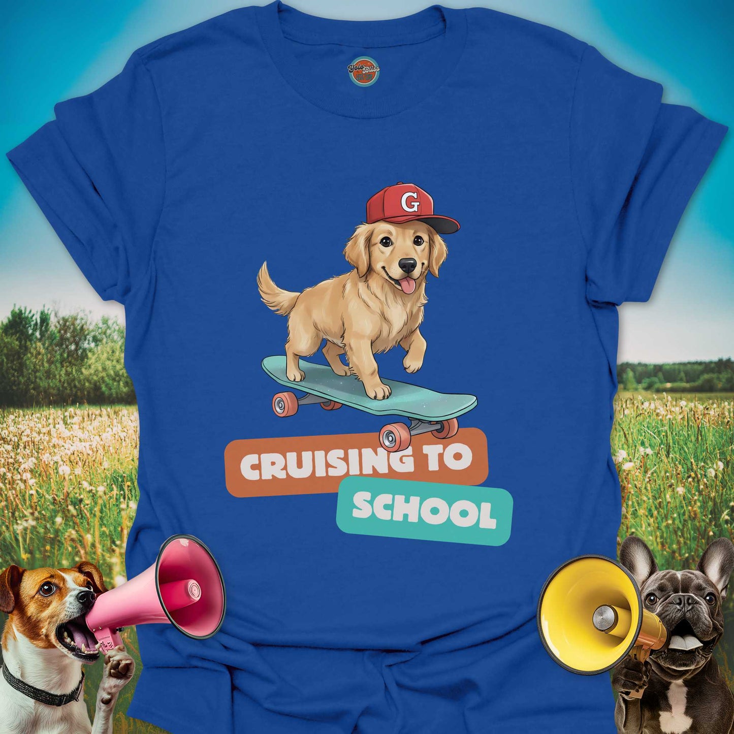 Golden Retriever On Skateboard - Tee