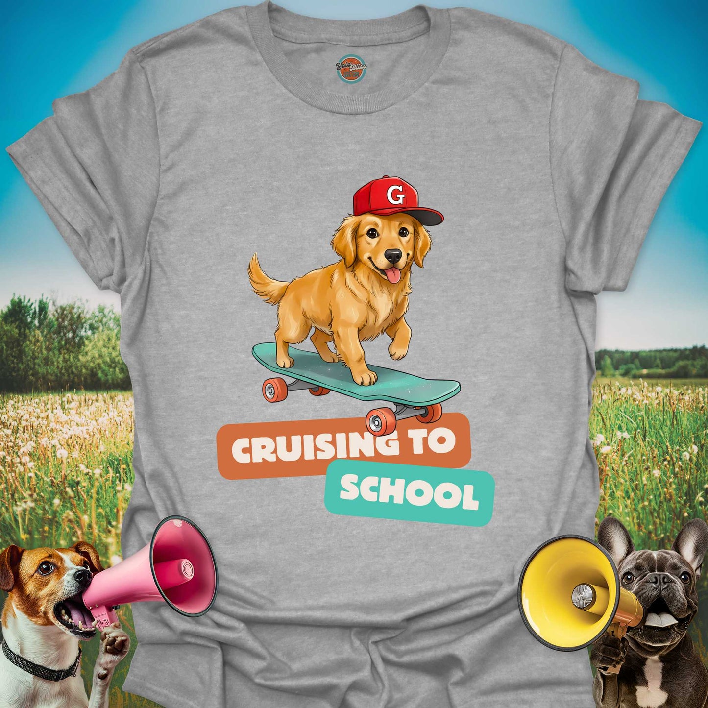 Golden Retriever On Skateboard - Tee