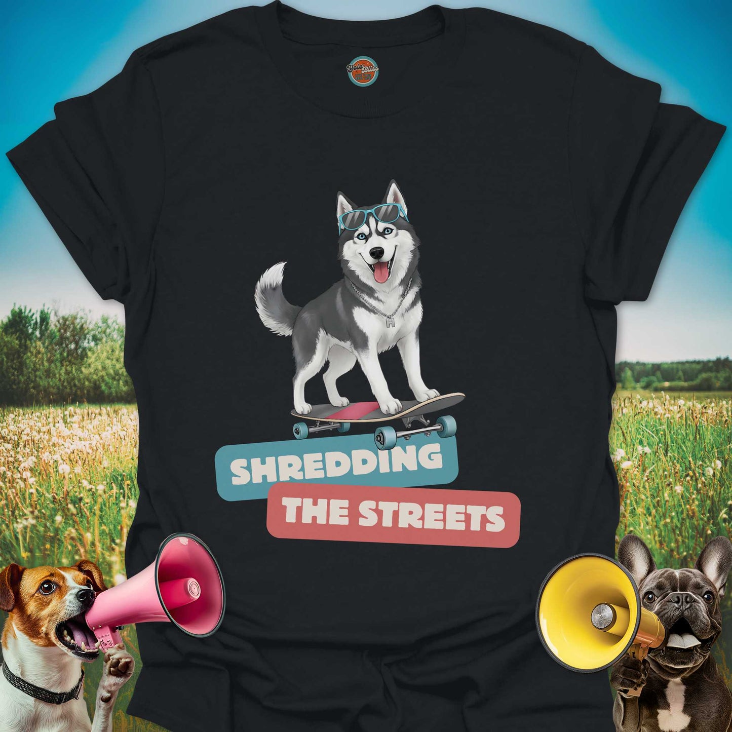 Husky On Skateboard - Tee