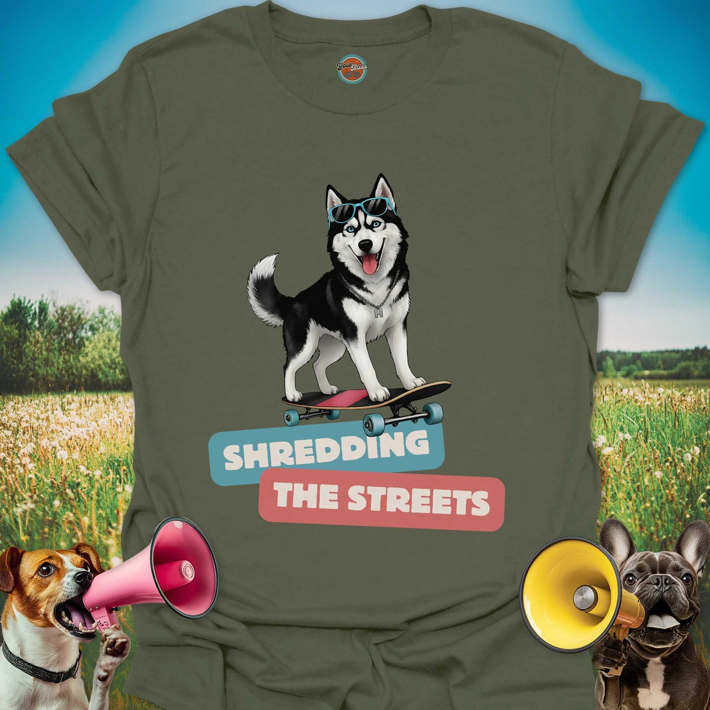 Husky On Skateboard - Tee